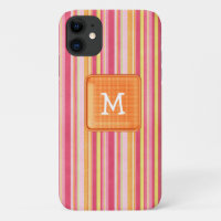 Monogramme à rayures orange et rose