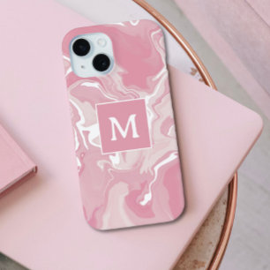 Coque Pour iPhone 15 Monogramme à spirale rose personnalisée