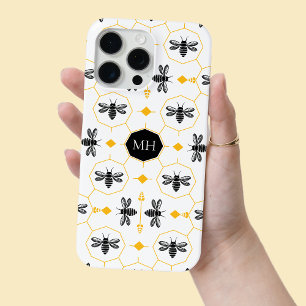 Coque iPhone 15 Pro Max Monogramme Abeille Noire Jaune Abeille de Miel mod