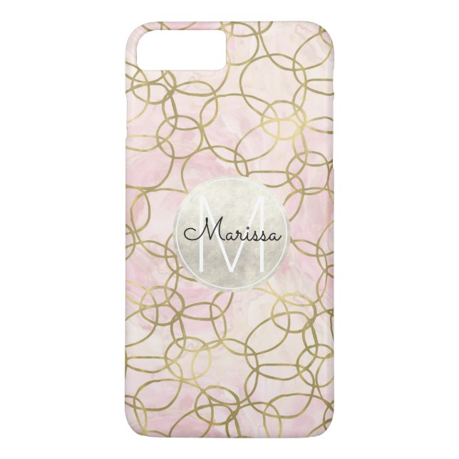 Coques Case-Mate iPhone Monogramme abstrait de cercles roses d'aquarelle (Dos)