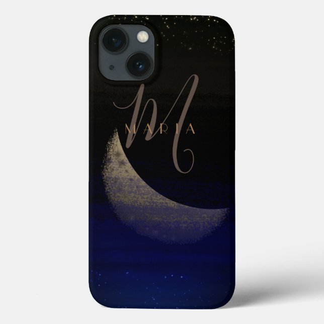 Coques Case-Mate iPhone Monogramme Abstrait de lune dorée (Verso)
