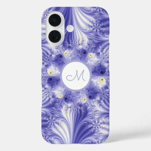 Coque Pour iPhone 16 Monogramme Abstrait Élégant Silky Blue Fractal