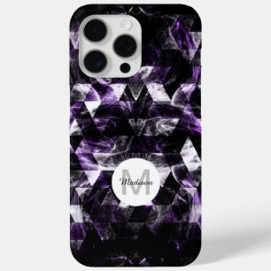 Coque iPhone 15 Pro Max Monogramme Abstrait Fumé Géométrique Violet Noir