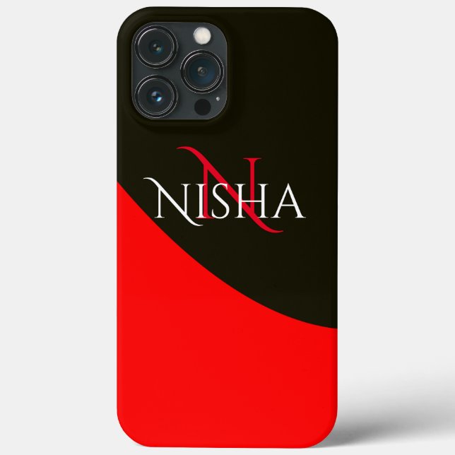 Coques Case-Mate iPhone Monogramme Abstrait moderne rouge et noir (Verso)