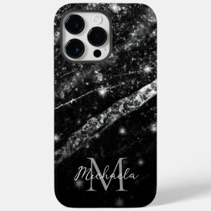 Coque Pour Pour iPhone 14 Pro Max Monogramme abstrait noir brillant argenté