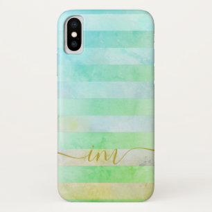 Case-Mate iPhone Case Monogramme Abstrait Turquois rayures en Aquarelle