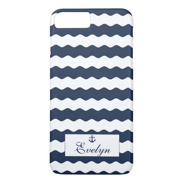 Coques Case-Mate iPhone Monogramme Ancre des vagues bleues (Dos)
