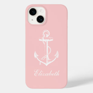 Coque Pour iPhone 14 Monogramme Ancre Vintage rose pâle