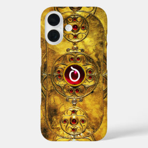 COQUES iPhone 16  MONOGRAMME ANTIQUE CELTIC WARRIOR SHIELD RUBY GEM
