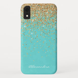 Case-Mate iPhone Case Monogramme Aqua Blue Gold Parties scintillant Conf
