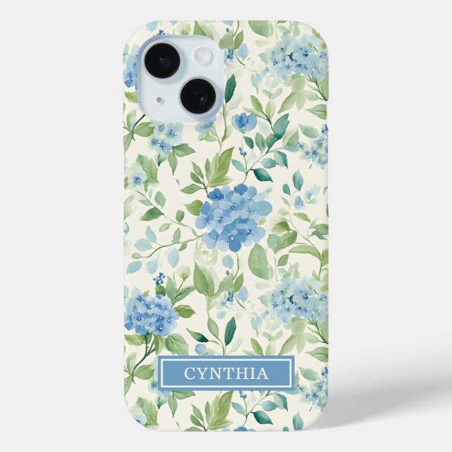 Coques Case-Mate iPhone Monogramme Aquarelle Hydrangea Bleue (Verso)