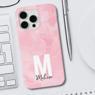 Coque iPhone 15 Pro Max Monogramme aquarelle marbre rose moderne chic