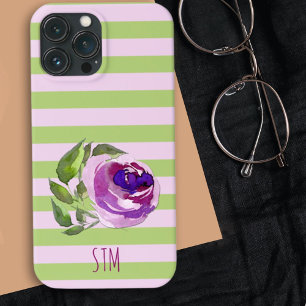 Case-Mate iPhone Case Monogramme Aquarelle Rose Pastel Stripes Personnal
