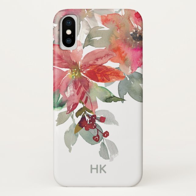 Coques Case-Mate iPhone Monogramme Aquarelle Rouge Poinsettia Fleurs Chic (Dos)