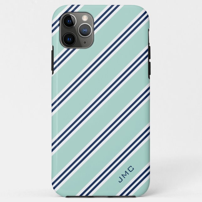 Coques Case-Mate iPhone Monogramme - Bandes de menthe (Dos)