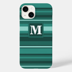 Coque Pour iPhone 14 Monogramme bandes turquoises