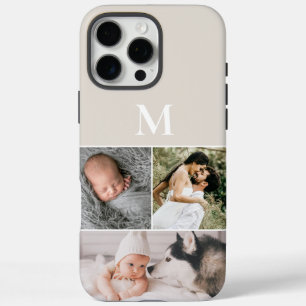 Coques iPhone 16 Pro Max Monogramme beige neutre multiphoto personnalisé