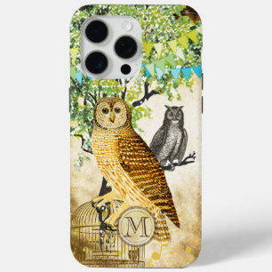 Coque iPhone 15 Pro Max Monogramme Birdcage Chouette Vintage Birch Tree iP