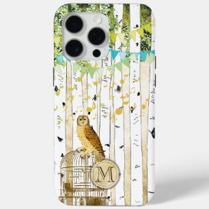 Coque iPhone 15 Pro Max Monogramme Birdcage Chouette Vintage Birch Tree iP