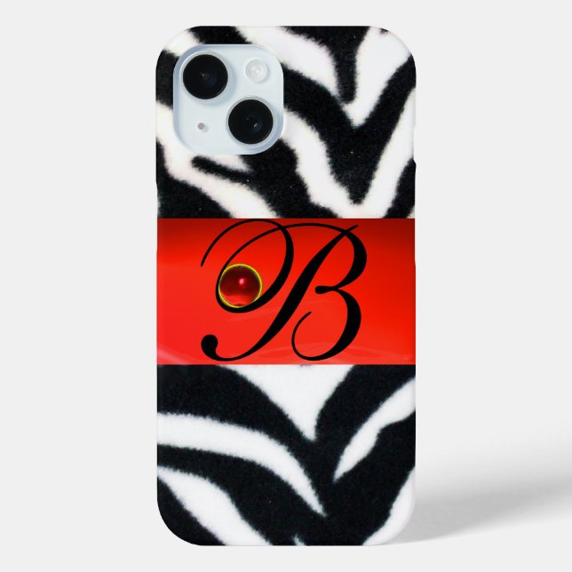 COQUES Case-Mate iPhone MONOGRAMME BLACK WHITE ZEBRA FUR RED GEM, (Verso)