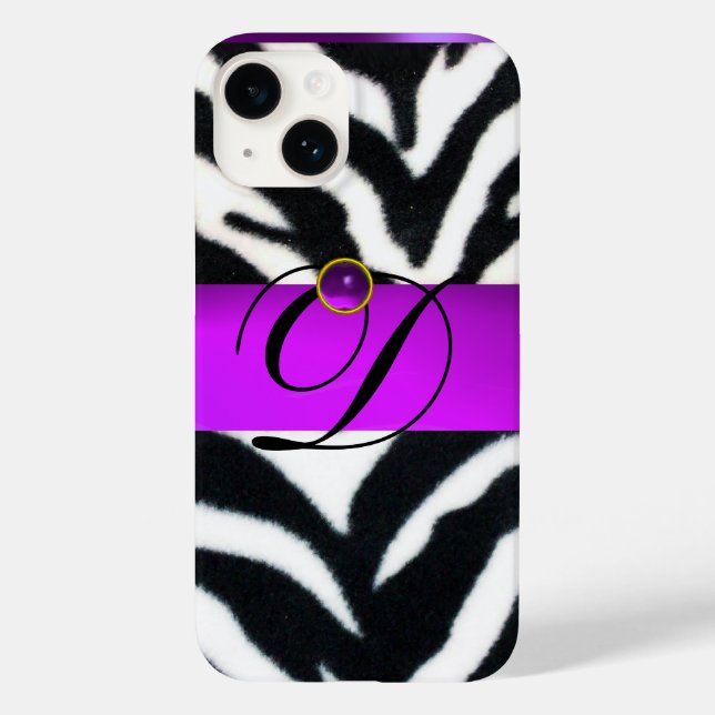 COQUES Case-Mate iPhone MONOGRAMME BLACK ZEBRA FUR VIOLET PURPLE GEM, (Verso)