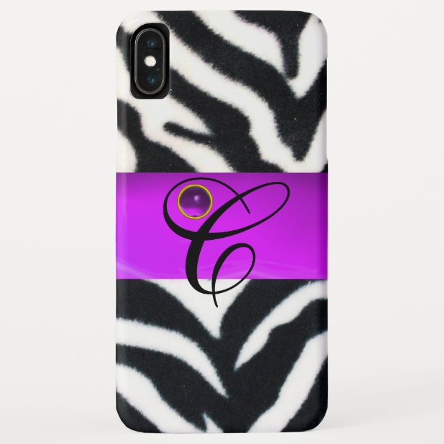 COQUES Case-Mate iPhone MONOGRAMME BLACK ZEBRA FUR VIOLET PURPLE GEM, (Dos)