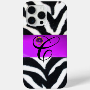COQUE iPhone 15 PRO MAX MONOGRAMME BLACK ZEBRA FUR VIOLET PURPLE GEM,