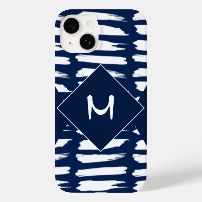 Coques Case-Mate iPhone Monogramme blanc bleu moderne personnalisé (Verso)