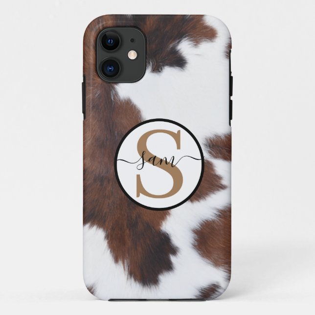 Coques Case-Mate iPhone Monogramme blanc Brown de la vache (Dos)