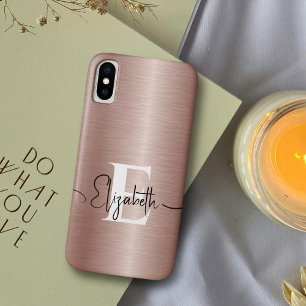 Case-Mate iPhone Case Monogramme blanc chic métal brossé Rose