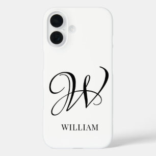 Coque Pour iPhone 16 Monogramme blanc élégant et personnalisé initial