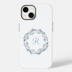 Coque Pour iPhone 14 Monogramme blanc gris bleu Floral