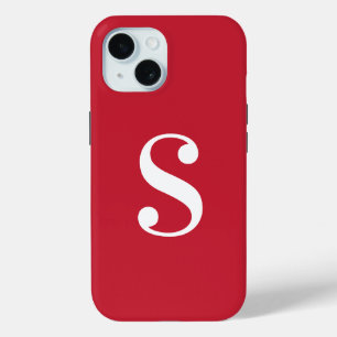 Coque Pour iPhone 15 Monogramme blanc minimal en rouge