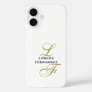 Coque Pour iPhone 16 Monogramme Blanc Or Noir Élégant Minimaliste Chic