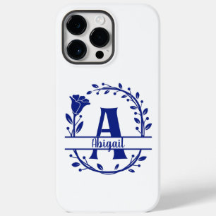 Coque Pour Pour iPhone 14 Pro Max Monogramme Bleu A, Initiale A, Lettre A, Floral