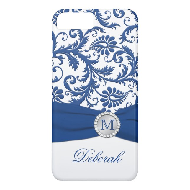 Coques Case-Mate iPhone Monogramme bleu, caisse blanche de l'iPhone 7 de (Dos)