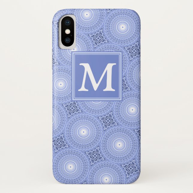 Coques Case-Mate iPhone Monogramme bleu cercles motif (Dos)