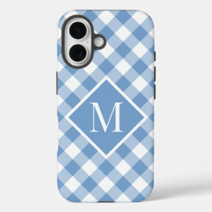 Coque Pour iPhone 16 Monogramme Bleu clair En vichy