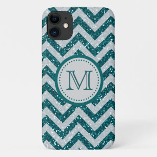 Case-Mate iPhone Case Monogramme bleu de parties scintillantes d'argent