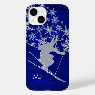 Coque Pour iPhone 14 Monogramme bleu de ski de descente