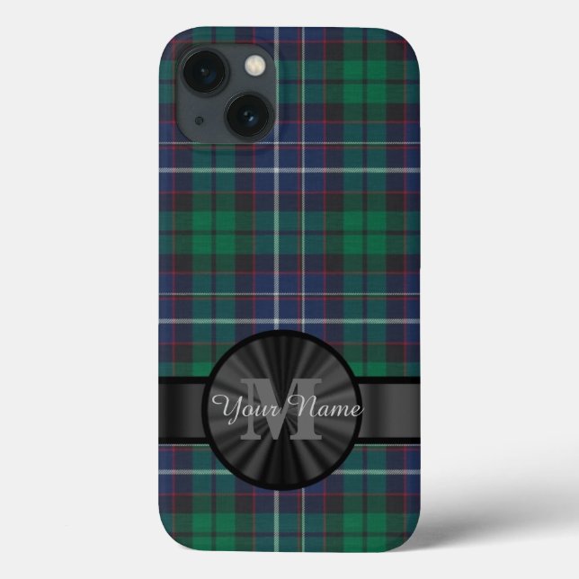 Coques Case-Mate iPhone monogramme bleu et vert tartan plaid (Verso)