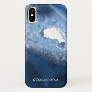 Case-Mate iPhone Case Monogramme bleu-foncé de Geode d'agate
