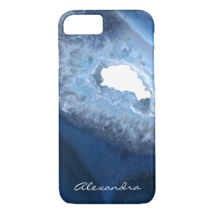 Case-Mate iPhone Case Monogramme bleu-foncé de Geode d'agate