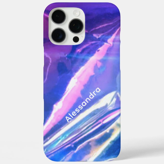 Coques Case-Mate iPhone Monogramme bleu opalescent violet strié iridescent (Verso)