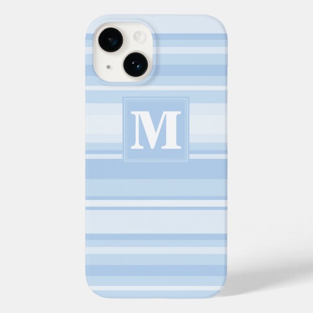Coques Case-Mate iPhone Monogramme Bleu rayures (Verso)