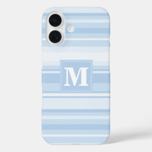 Coque Pour iPhone 16 Monogramme Bleu rayures