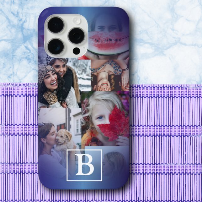 Coques Case-Mate iPhone Monogramme bleu tendance 6 Photo Collage (Créateur téléchargé)