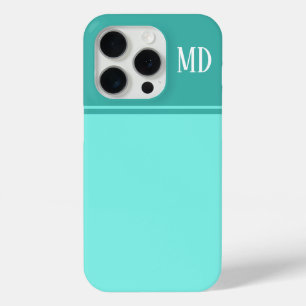 Coque iPhone 15 Pro Monogramme bleu Turquoise simple et joli