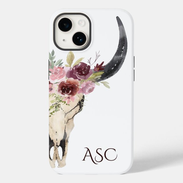 Coques Case-Mate iPhone Monogramme Boho Floral Skull (Verso)