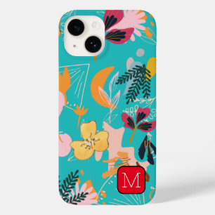 Coque Pour iPhone 14 Monogramme Bordure attrayante Motif floral bleu